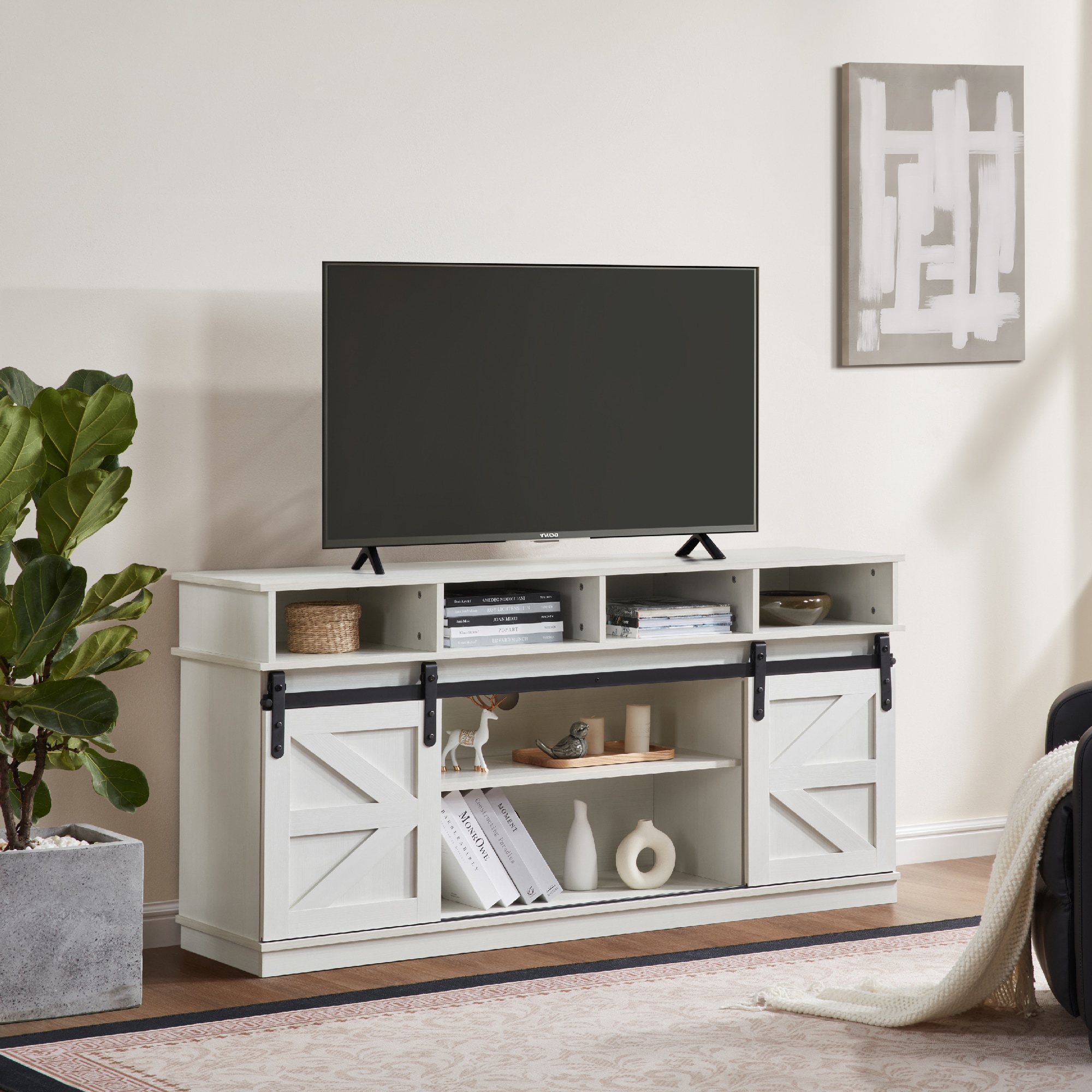 TV Stand Sliding Barn Door Modern&Farmhouse Wood Entertainment Center, Storage Cabinet Table Living Room with Adjustable Shelves for TVs Up to 65",White
TV Stand Sliding Barn Door Modern&Farmhouse Wood Entertainment Center, Storage Cabinet Table Living Room with Adjustable Shelves for TVs Up to 65",White